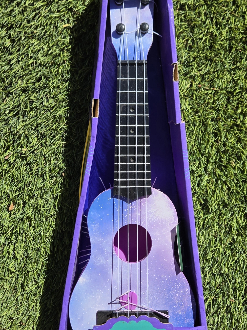 Purple Galaxy Soprano Ukulele - Portable 4-String Travel Guitar